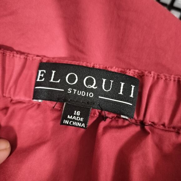 4081)Eloquii Studio Red Off Shoulders 3/4 Puff Sleeve Tie Neck Blouse Size 16 - Picture 6 of 7